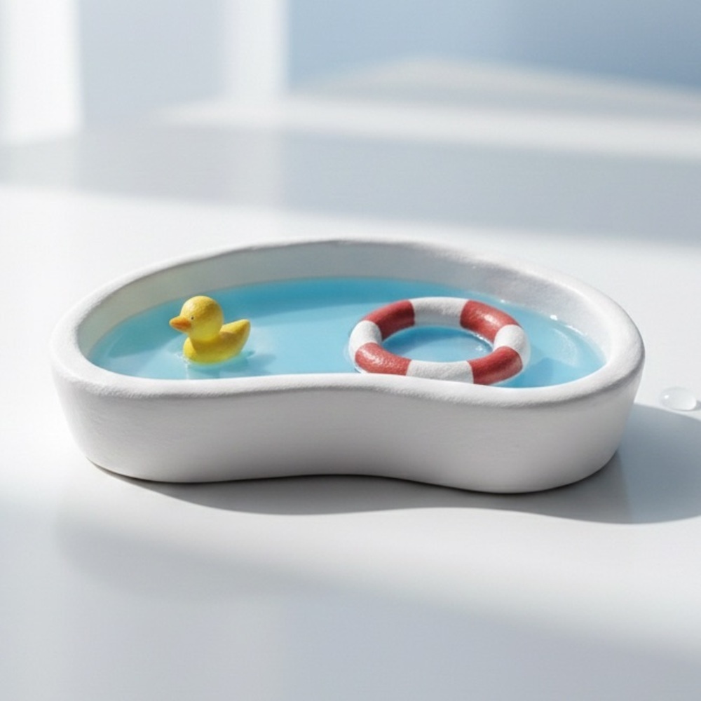 Miniature Swimming Pool Trinket Dish - Handmade - White - 6 Inch